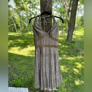 VTG Cache Bronze Metallic Halter Dress